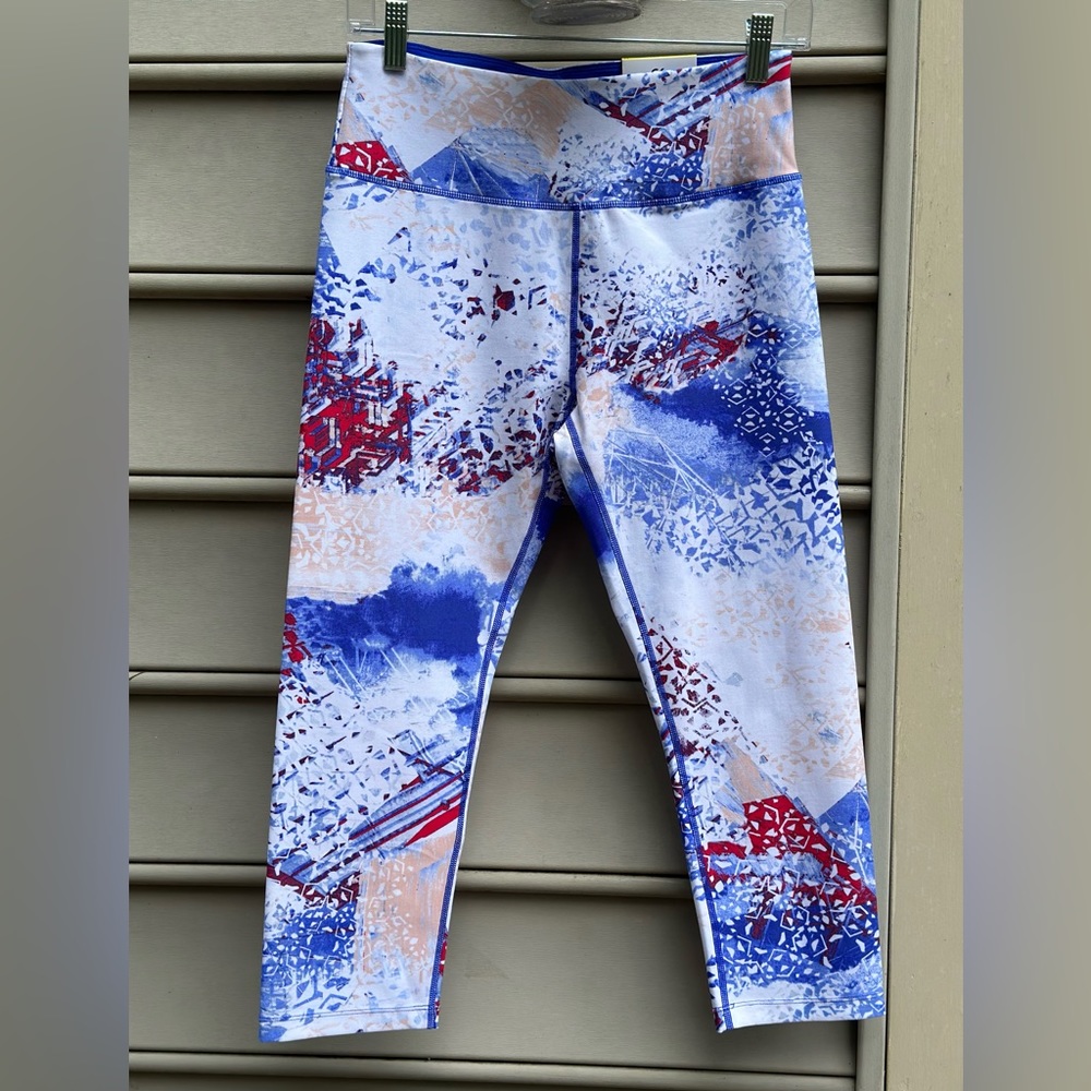 NWT Calvin Klein Printed High Waist Crop Capri Leggings Blue Floral Medium